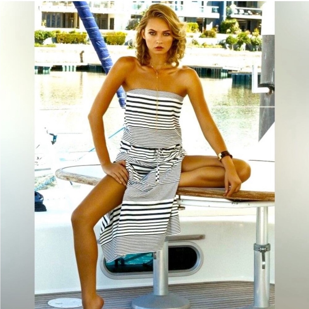 Melissa Odabash Lauren Marine Stripe Strapless Maxi Dress